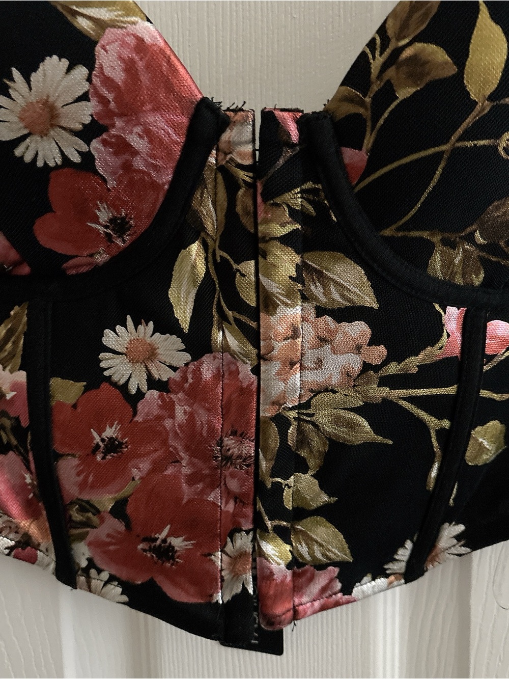 Floral Corset Bustier Crop Top Black Romantic Cottagecore Coquette Y2K Size S - Picture 4 of 7